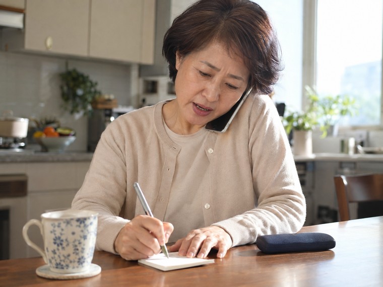 전화로 불러 주는 번호를 메모지에 받아 적는 어르신