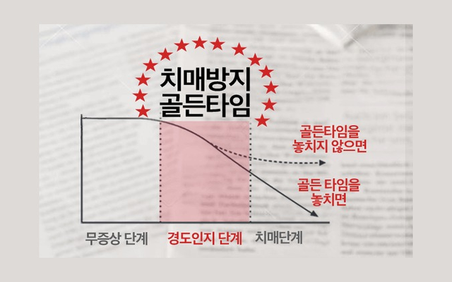 무증상 단계에서 경도인지 단계를 지나 치매 단계로 가는 흐름을 나타낸 그래프