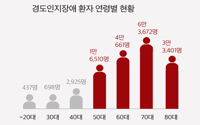 경도인지장애 환자의 연령별 현황을 나타낸 그래프