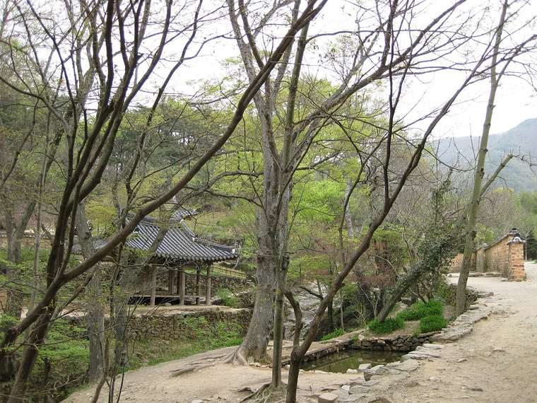 계곡을 끼고 자리한 소쇄원의 정자와 흙담
