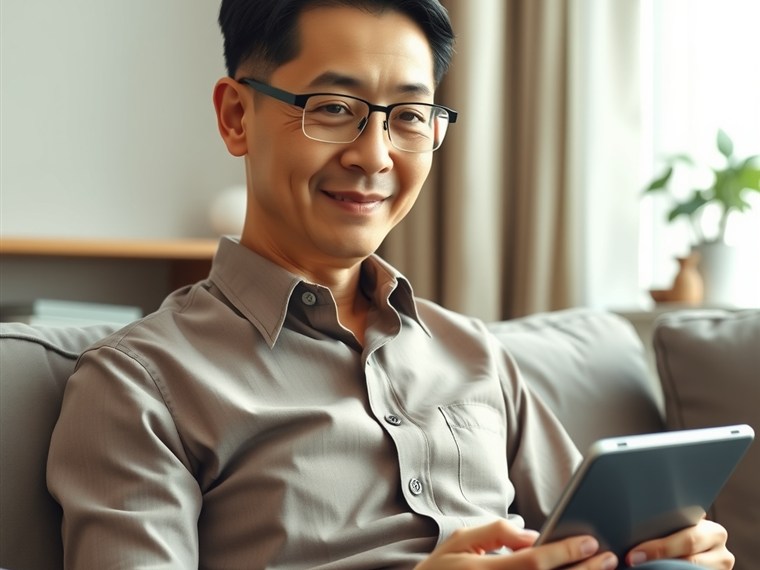 태블릿으로 두뇌훈련 하는 시니어