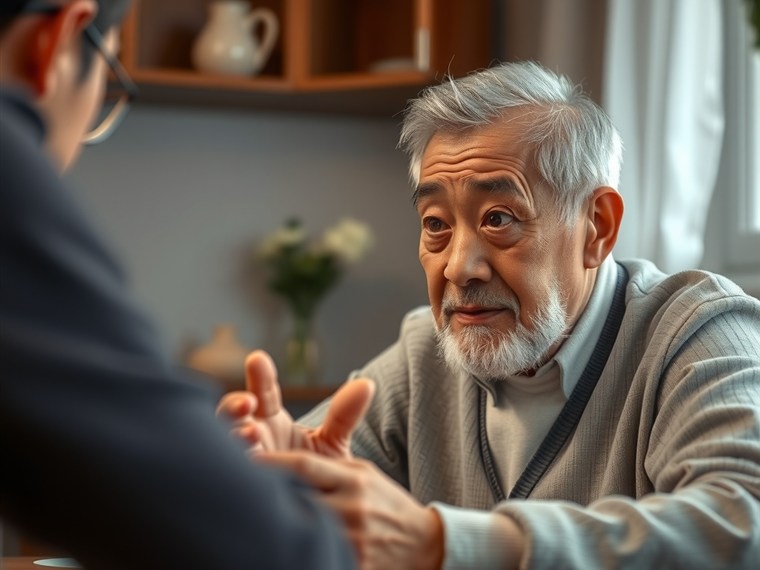 대화를 따라오지 못하는 시니어와 걱정하는 자녀