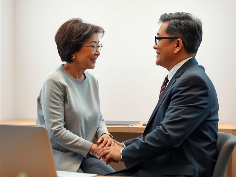상담 창구에서 상담받는 시니어